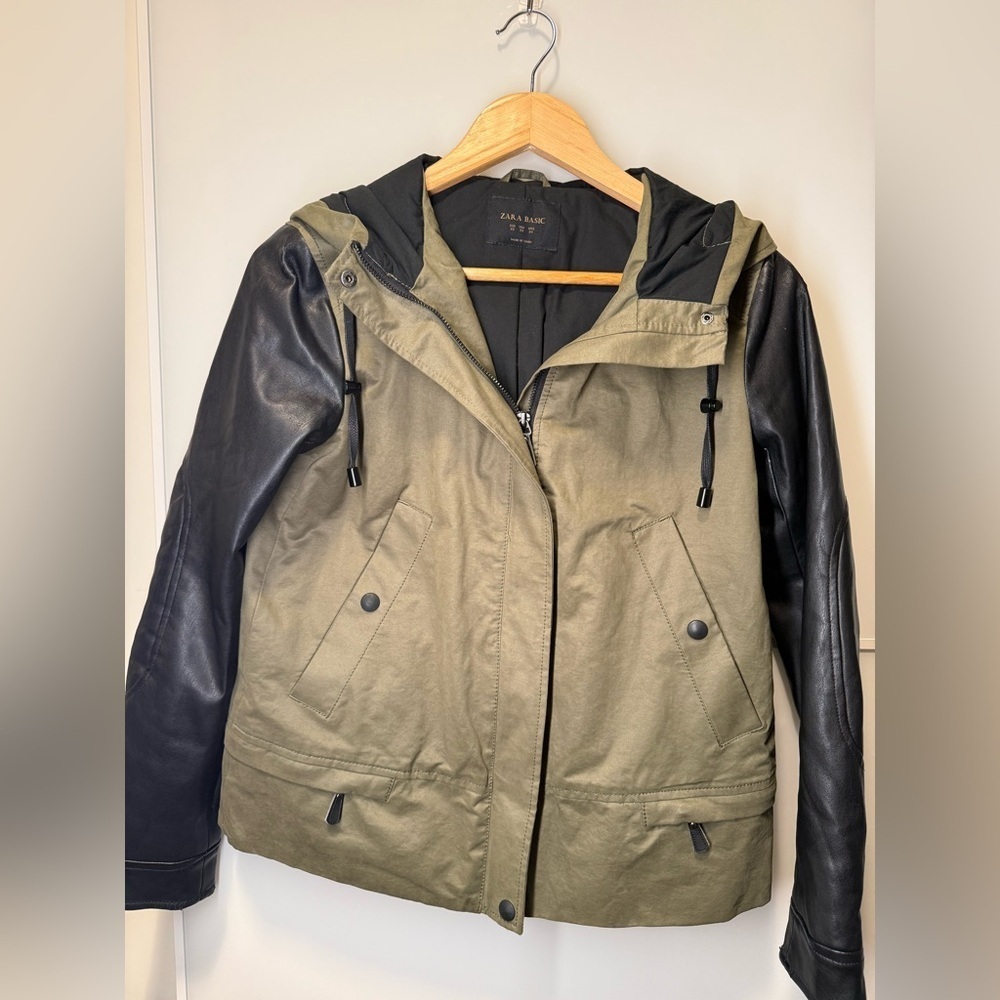 Zara Hooded Jacket with Faux Leather Sleeves